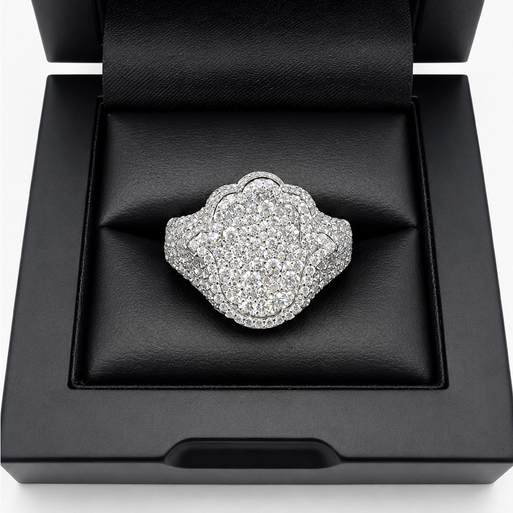 925 Sterling Silver Pave Cluster Hamsa Ring 4.00CT MOISSANITE Size 12 or 13